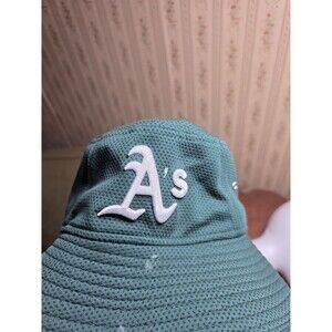 New Era Oakland A’s MLB Bucket Hat Green Mesh Sun Hat Boonie Chin Strap One Size